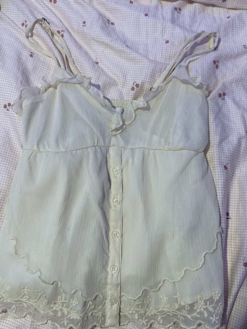 Women's Cream/light yellow Ruffle-Trim Button Front  Hollister strap top!!💖💖